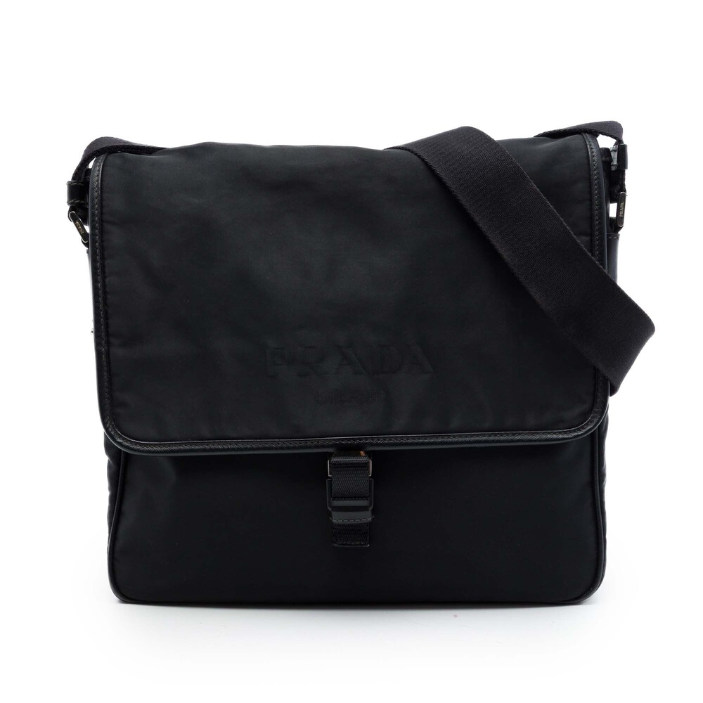 Pre-Loved Prada Saffiano Trimmed Tessuto Buckle Messenger Bag